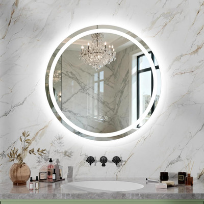 24'' LED Round Bathroom Mirror with 3 Brightness Settings & Anti-Fog Feature