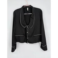 nap Black Pinstripe Pajama Shirt Button Up Collared Long Sleeve Loungewear M