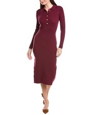 Elie Tahari Collar Half Button Down Rib Midi Dress Women's