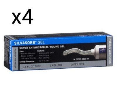 4 x Silvasorb Gel Silver Antimicrobial Wound Gel 1.5 oz. Per Tube. ex 06/2026