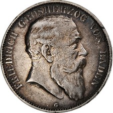 [#1048064] German States, BADEN, Friedrich I, 5 Mark, 1904, Karlsruhe, Silver, E