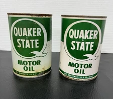 2 Vintage Quaker State Motor Oil Can 1 Quart Full