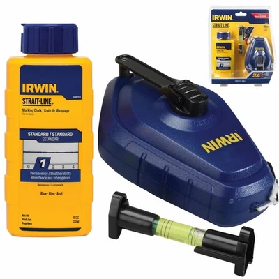 Irwin Strait-Line 30m (100FT) Chalk Line Reel & Mini Level + Blue Chalk 64494Lp