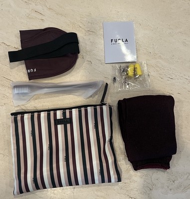 Furla X Eva Air Cosmetic Make Up Bag Zipped Striped Travel Pouch NWOT
