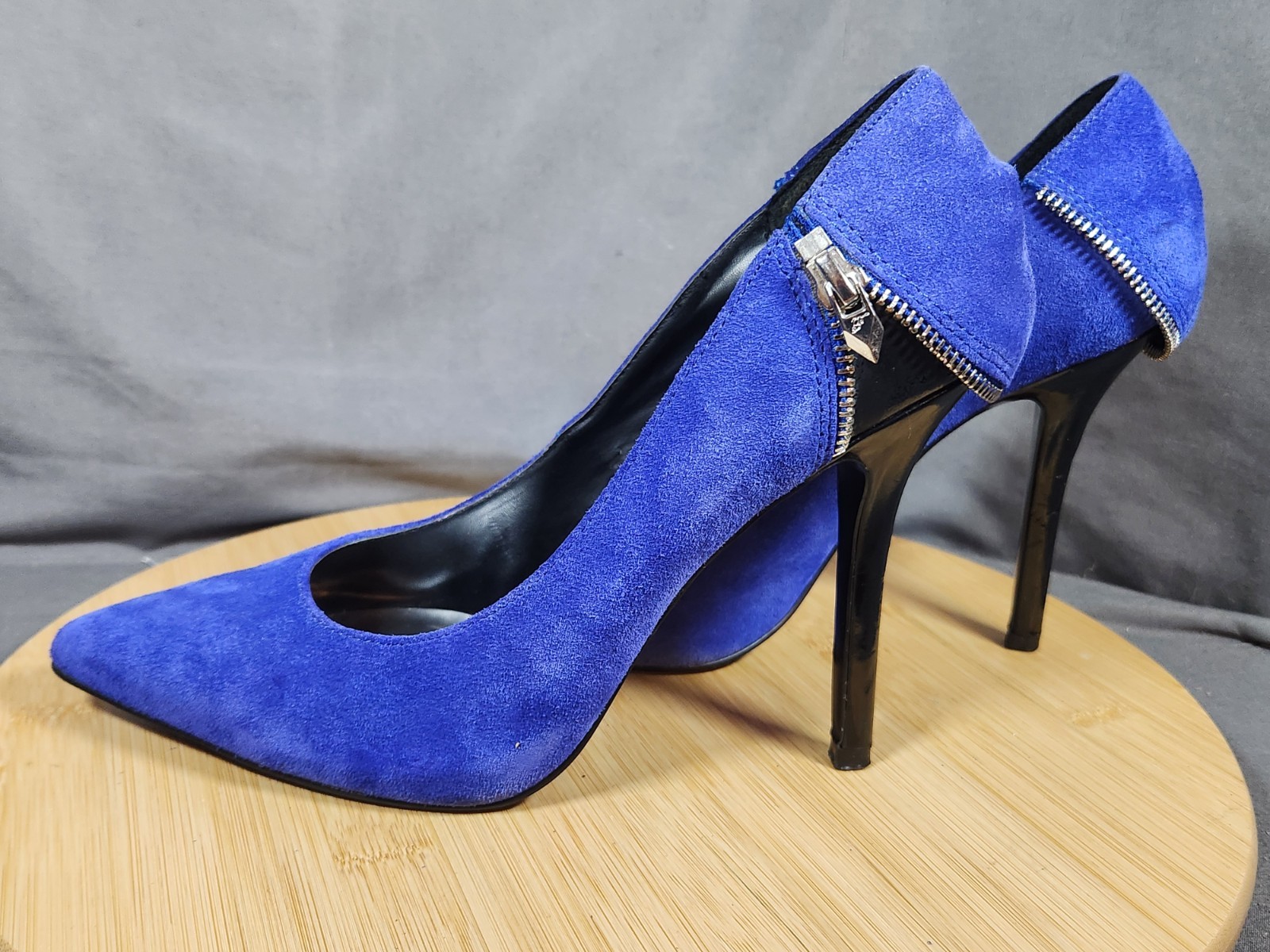 Fergie Sz 8.5 Precise Electric Blue Suede High Heel Pumps Shoes Zipper Accent