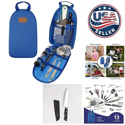 Compact 13-Piece Travel Kitchen Utensil Kit - Stainless Steel Adventure Set