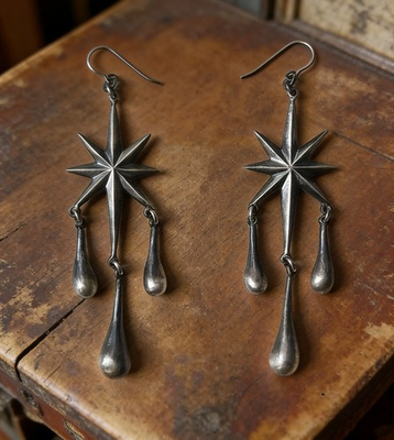 #ad Gothic Gun Black North Star with Raindrop Hanging Fashion Alloy Dangle Earrings $6.29