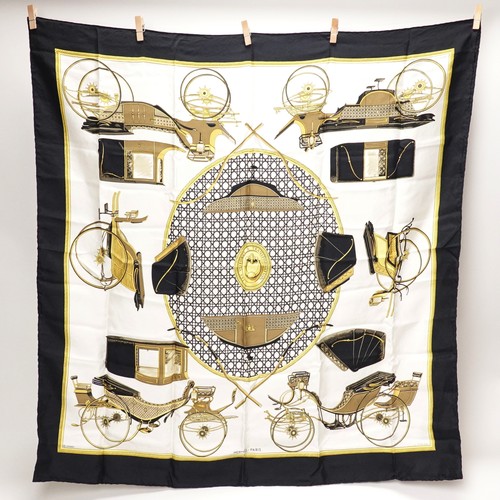 Hermes Carre 90 LES VOITURES A TRANSFORMATION Scarf Multicolor Silk J-2774