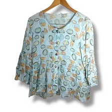 Camicetta grande Click Color Me cotone lino peplo bottoni davanti astratta verde salvia