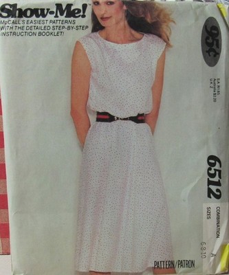Vintage McCalls 6512 Misses 6-8-10 SUPER EASY Pullover Dress Sewing Pattern UNCT