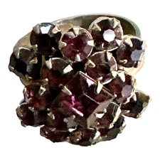 Costume Jewelry Faux Garnets Silver Setting Adjustable Cocktail Ring