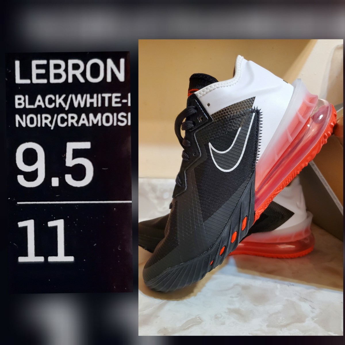 シューズ(男性用) NIKE LEBRON 18 LOW Men's Sz 9.5 Nike LeBron 18 Low Heart of a Lion Black Crimson