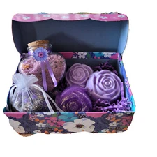 New Lavender Self-Care Gift Set -3 Handmade soaps-bath salts-dried flower sachet