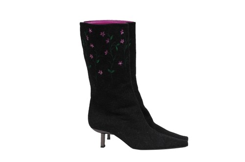 Bruno Magli Women Floral Mid Calf Boots Size 6.5 B Gray Wool Pointed Toe - Picture 9 of 11