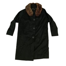 Vintage Black Wool Fur Trimmed Trench Coat