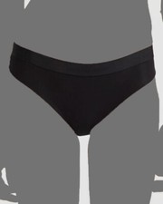  36 Commando Women's Black Soft Rib Logo Tape Thong Panty Size Large