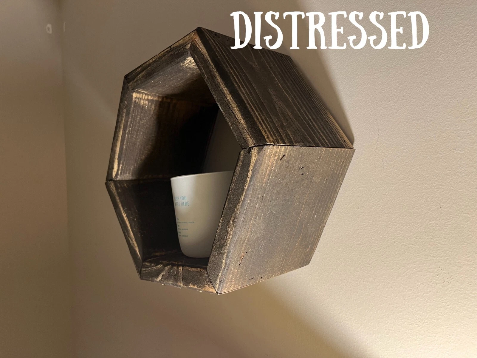 Distressed Hexagon Wall Hanging Shelf Complete Kit / Honeycomb Wall Shelf