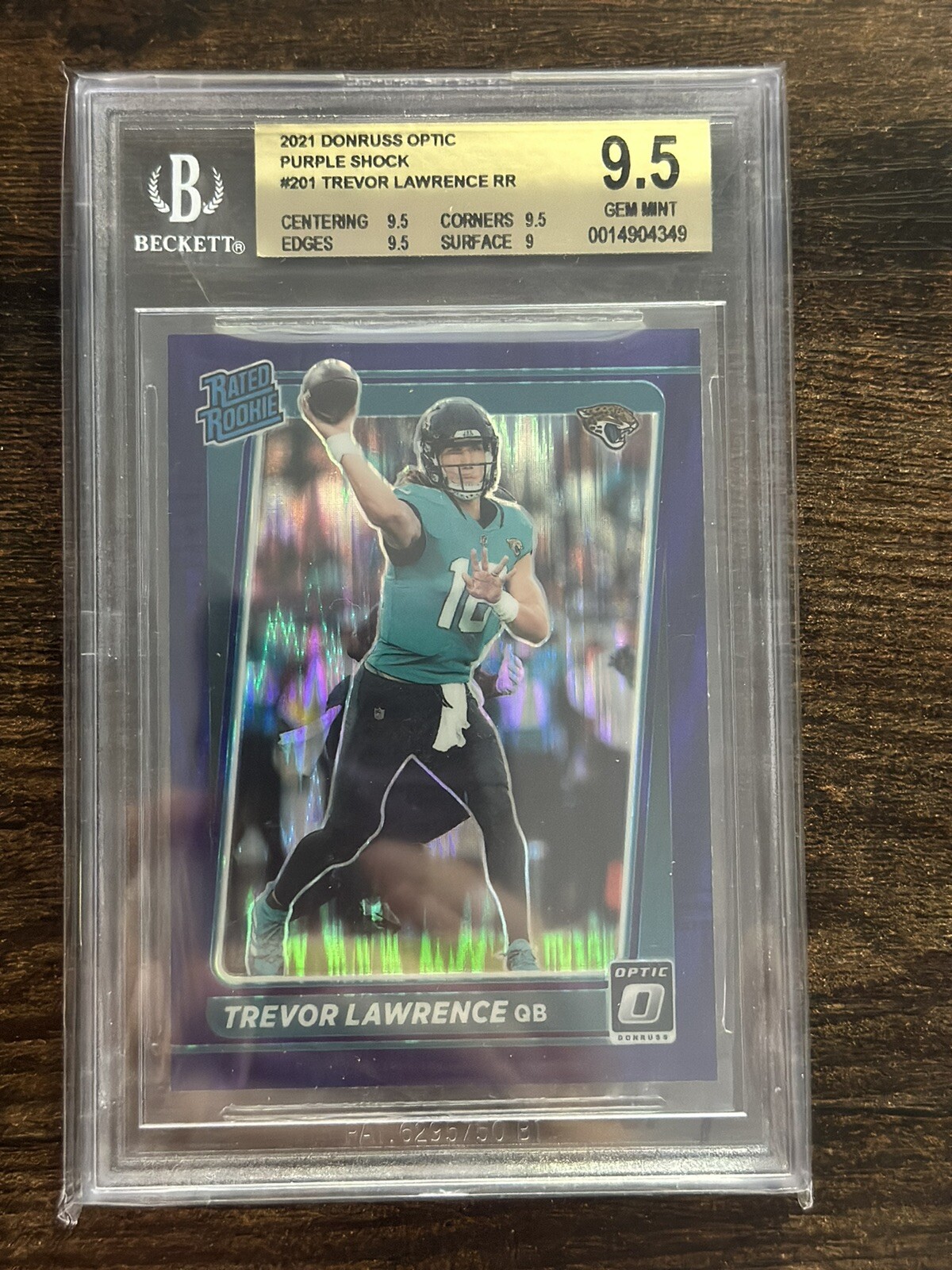 Trevor Lawrence 2021 Donruss Rated Rookie Purple Shock Optic Zero BGS 9.5