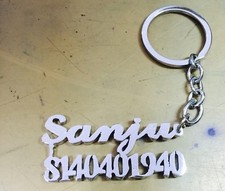 Personalized Custom Name  Phone Numbe Keychain Key Ring Silver Color Handcarved