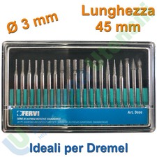 Serie Set Kit 20 Mini Frese Mole Diamantate Rotative FERVI Gambo 3mm Dremel D020