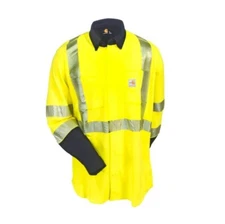 Carhartt Men's XL FR Flame Resistant Hi Viz Yellow Reflective Button Shirt NEW