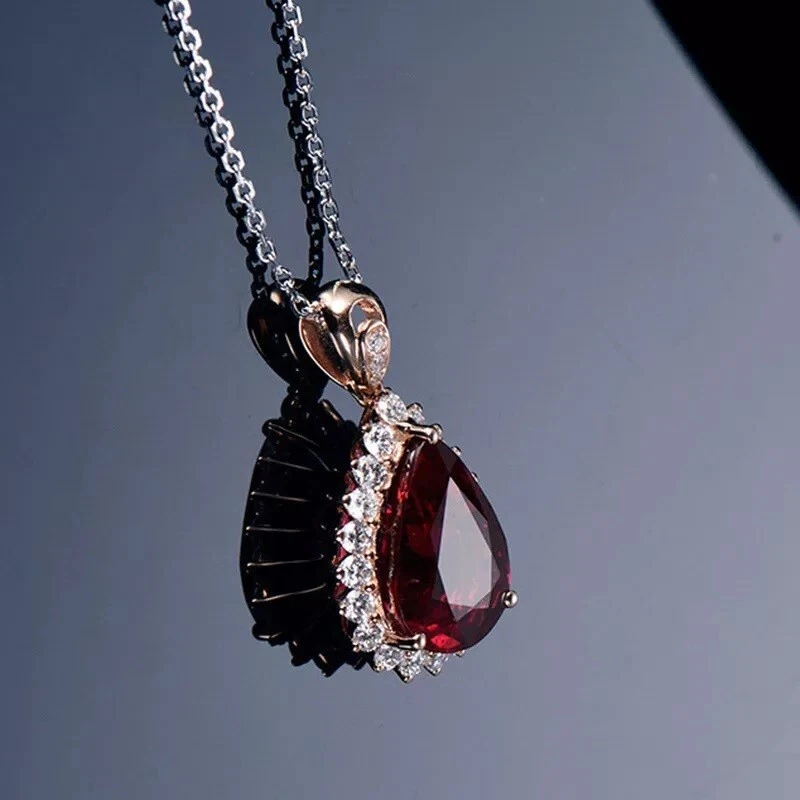 2Ct Pear Cut Lab-Created Red Ruby Women Beauty ChainPendant 14K Rose Gold Plated - Image 3 of 4