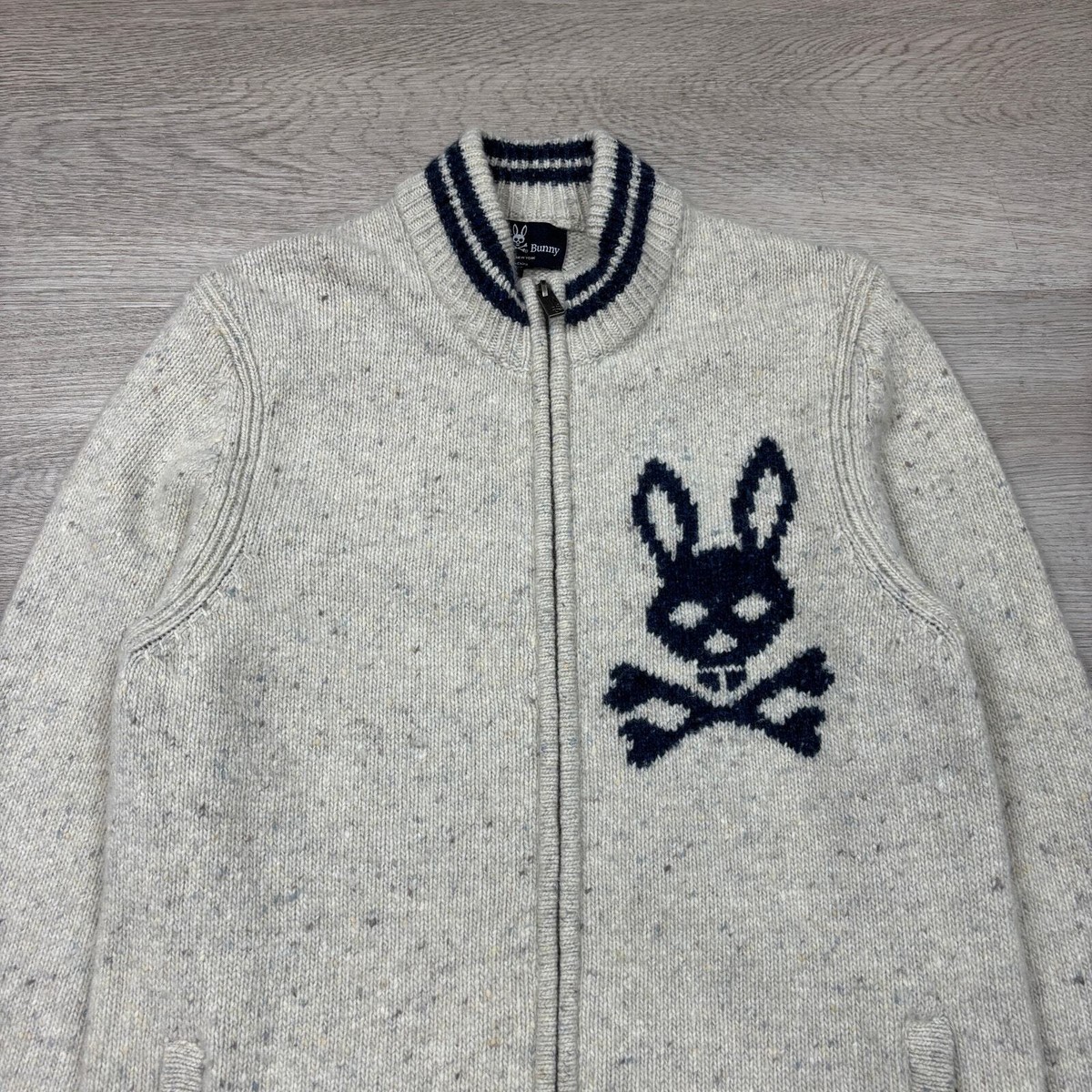 Psycho Bunny Bampton Donegal Alpaca Merino Wool Full Zip Sweater