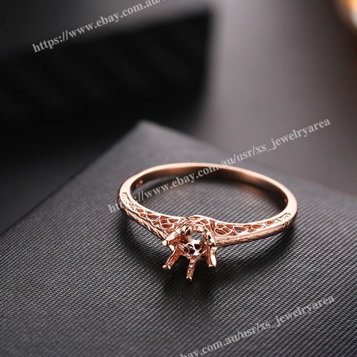Women's Semi Mount Ring Classical Solid 18K Rose Gold Round Cut 4.5mm Setting - Picture 5 of 9