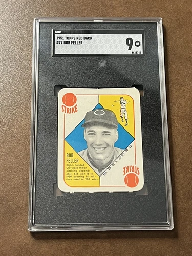 1951 Topps Red Back Bob Feller SGC 9 Cleveland Indians Baseball Card Graded