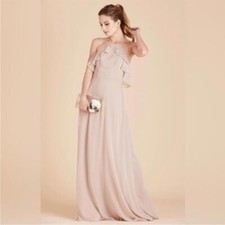 Birdy Grey Women's Jules Chiffon Maxi Dress Medium Taupe Ruffled Sleeveless NEW