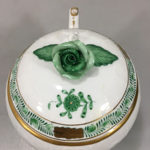 Herend Bouquet Cinese Zuccheriera Verde Coperchio Rosa Apponyi Fiori Porcellana Vint - Foto 5 di 7