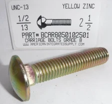 1/2-13X2-1/2 CARRIAGE BOLTS GRADE 8 STEEL YELLOW ZINC PLATED (10)