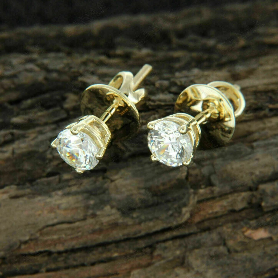 1Ct Round Cut Lab-Created Diamond Solitaire Stud Earrings 14K Yellow Gold Finish - Image 2 of 4
