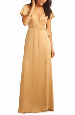 Show Me Your Mumu Dress Noelle Gold Satin Wrap maxi Long Dress SZ XS NWT |  eBay