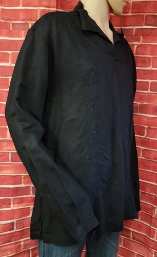 Cubavera Black Linen Blend XL Long Sleeve Embroidered Men's Shirt NWT ! #WM1 - Picture 6 of 11