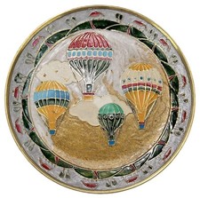 Hot Air Balloon Wall Plaque Plate Sign Enameled Brass Cloisonne 1986 Penco