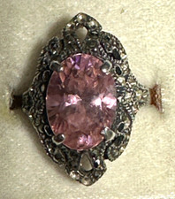 Women's Ring, Pink Zircon 12mm x 8mm, size 6.75, 925 silver , cushion cut