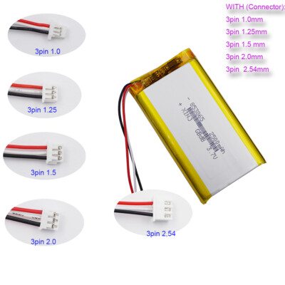 3.7V 2500mAh Rechargeable Li-Polymer Li Battery 853865 JST 3Pin NTC Thermistor