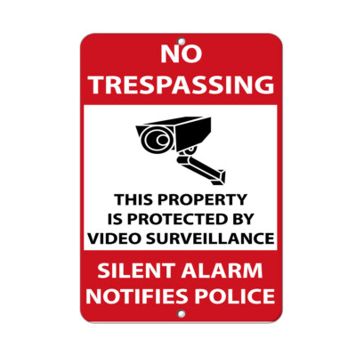 Vertical Metal Sign Multiple Sizes Trespassing Property Protected Surveillance C