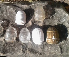 7 Antique Bird Cage Feeders Hendryx, Germany Milk Glass and Clear Glass