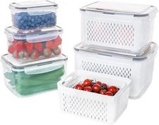 5 PCS Fridge Food Storage Container with Colander Produce Savers