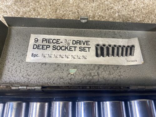 9pc 3/8" Dr Drive Deep Sockets w/case SAE 3/8 7/16 1/2 9/16 5/8 11/16 3/4 13/16 - Picture 2 of 8