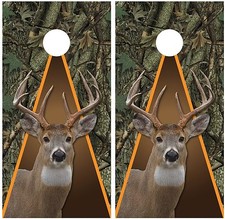 Whitetail Buck Deer Hunting Camouflage Oak Ambush Cornhole Board Decal Wraps