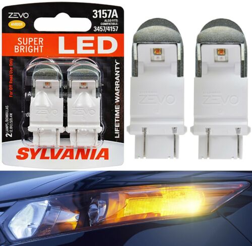 Sylvania ZEVO LED Light 3157 Amber Orange Two Bulbs Front Turn Signal Replace OE - Afbeelding 1 van 12