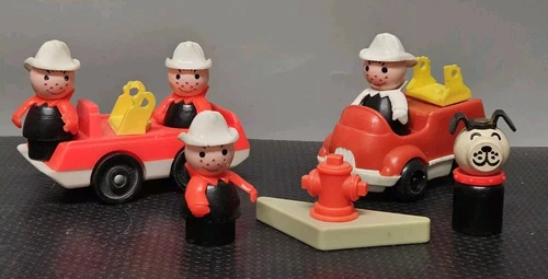 Vintage Fisher Price Fire Trucks And Firefighter Lot **As Is Read**