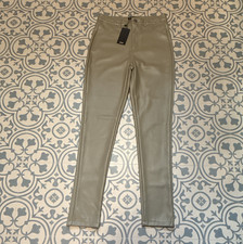 Shinestar Women's Gray Faux Leather Pants Pockets Flat Front Button Size M