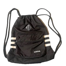 Adidas classic cinch bag 3 stripe sack pack drawstring gym bag black unisex GUC