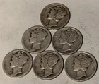 Lot of 6 Mercury Dimes 90% Silver all different dates sold for melt value