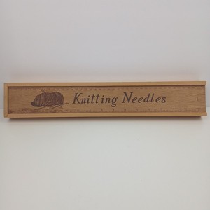 Vintage Knitting Needle Wood Case Sliding Lid Cottage Core Wooden