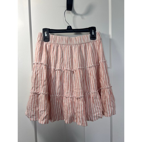 NWT Abercrombie Kids Girls Striped Pull on Tiered Mini Skirt Pink White SZ 15/16 - Picture 6 of 11